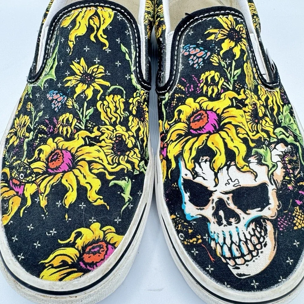 Vans Skull Sunflower Slip On Sneakers Men 6.5 Women 8 Floral Goth Y2K 500714
